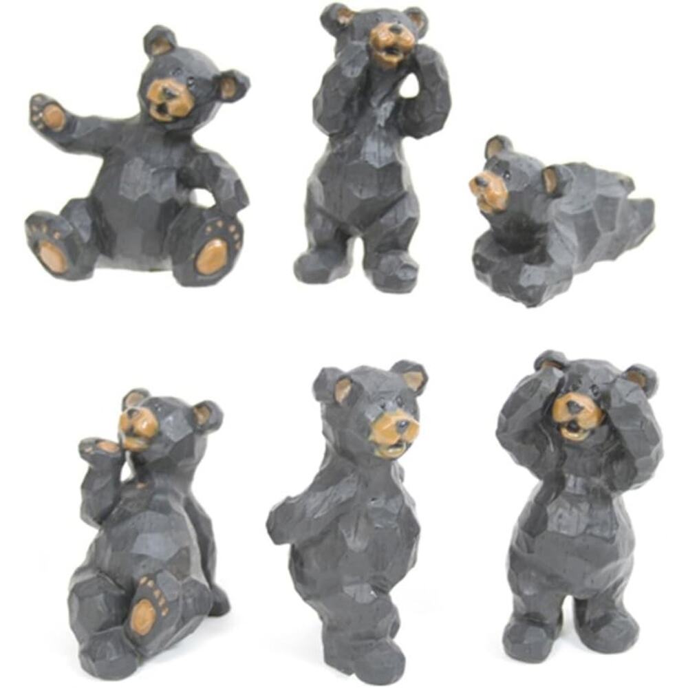 Slifka Sales Co. Set of 6 Black Bear Poses Resin Crafted Tabletop Figurines